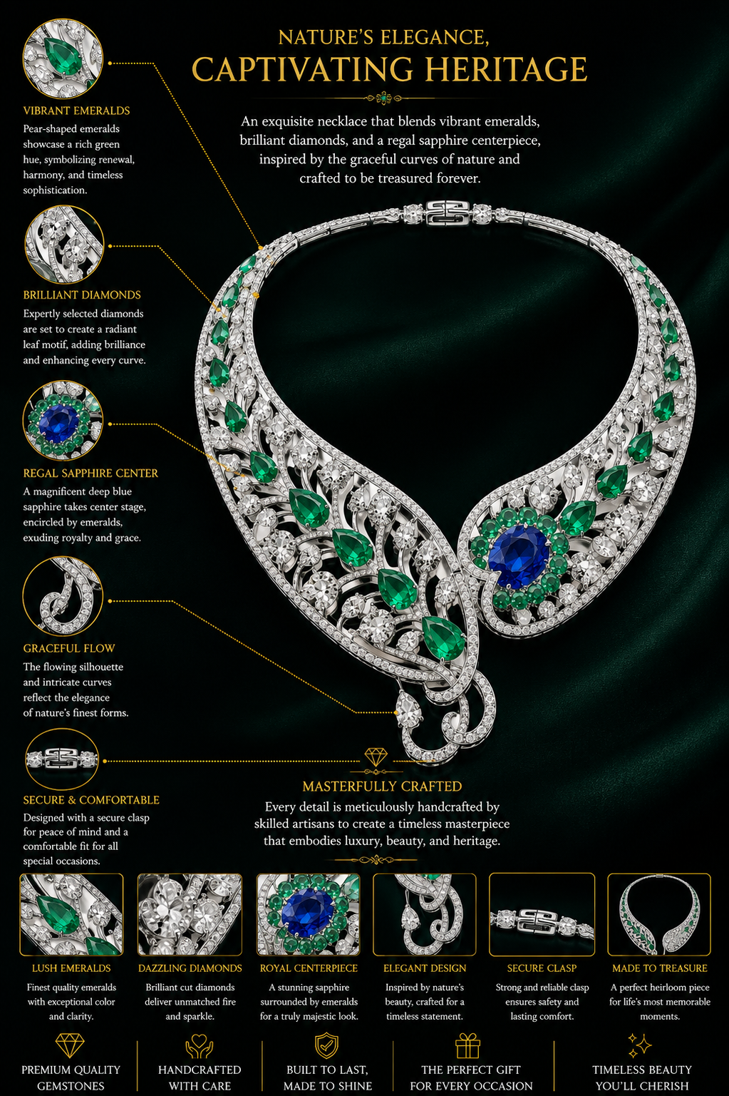 Sapphire & Emerald Royal Peacock-Inspired Necklace Set