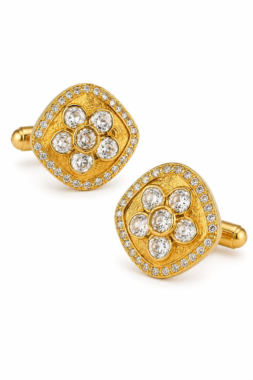 Square Gold Floral Cufflinks – Luxury Jewelry for Sherwanis, Blazers, and Suits
