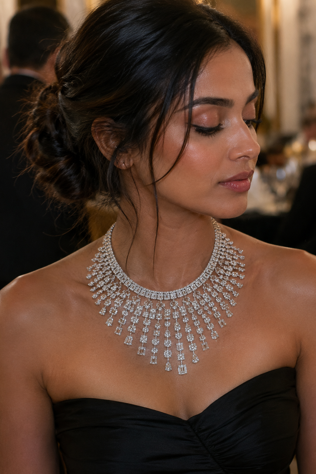 Diamond Waterfall Fringe Necklace Set