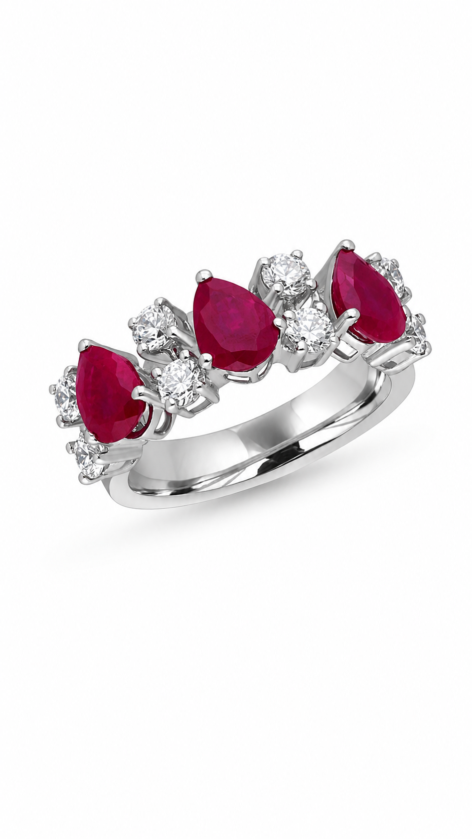 Triple Pear Ruby Diamond Band Ring