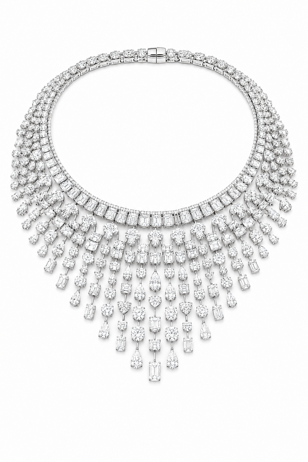 Diamond Waterfall Fringe Necklace Set
