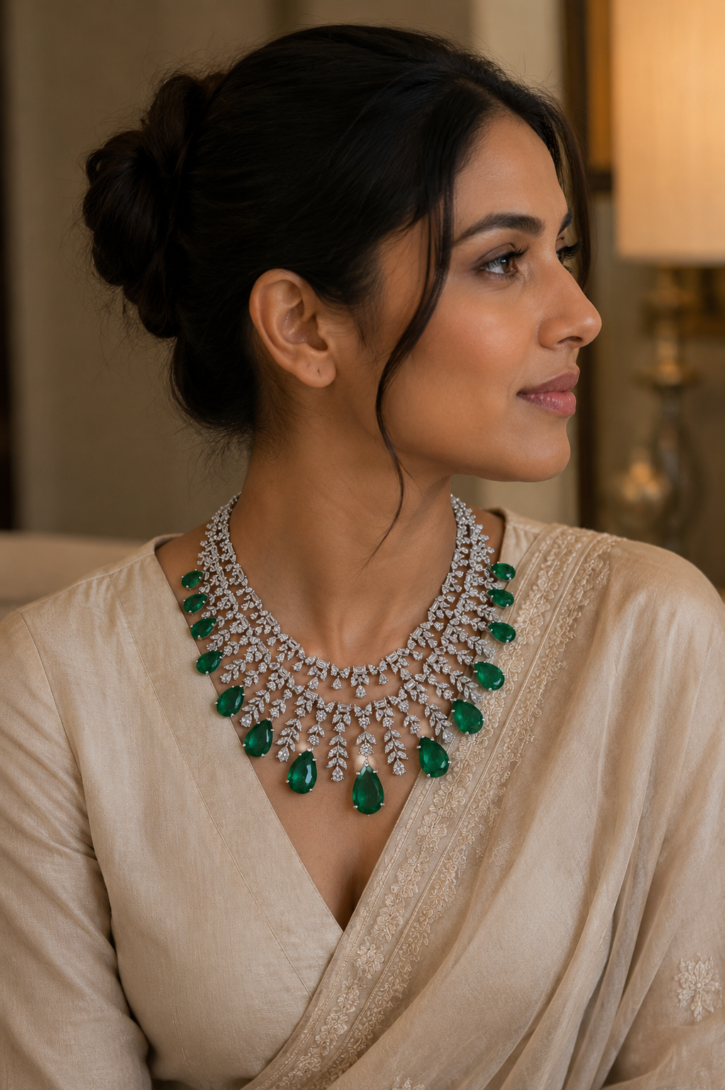 Royal Emerald Waterfall Diamond Necklace