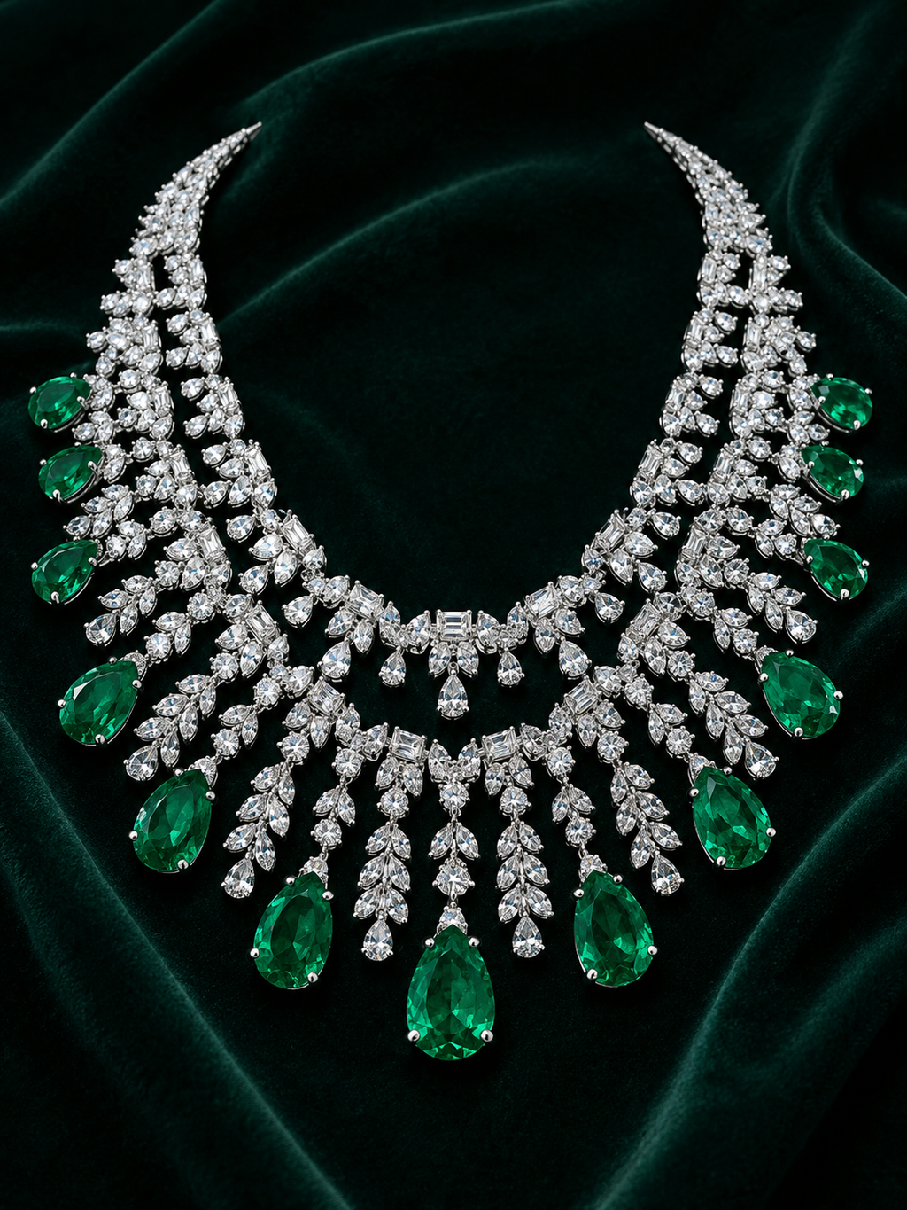 Royal Emerald Waterfall Diamond Necklace