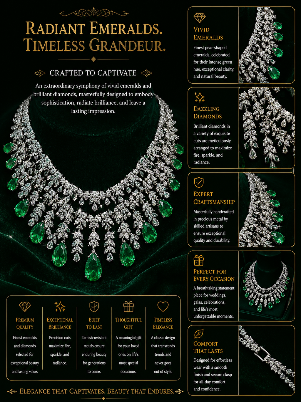 Royal Emerald Waterfall Diamond Necklace
