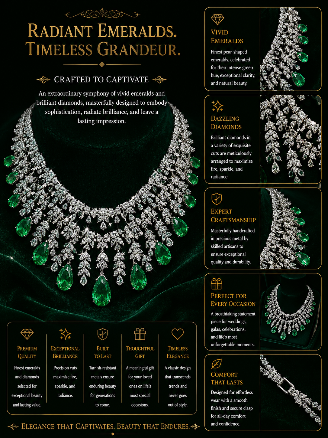 Royal Emerald Waterfall Diamond Necklace