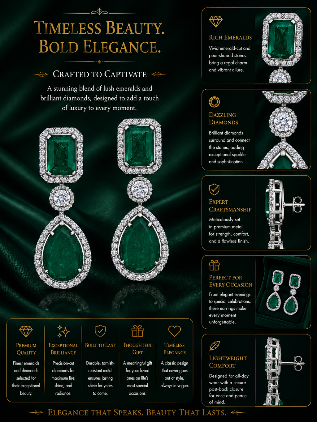 Emerald Teardrop Diamond Halo Earrings