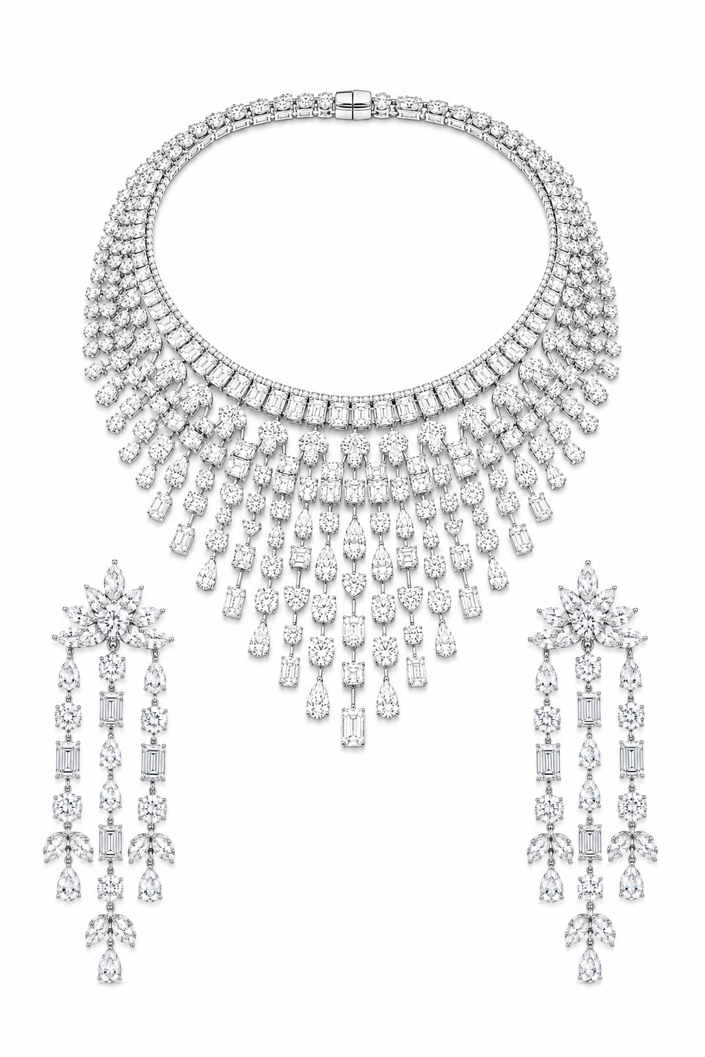 Diamond Waterfall Fringe Necklace Set
