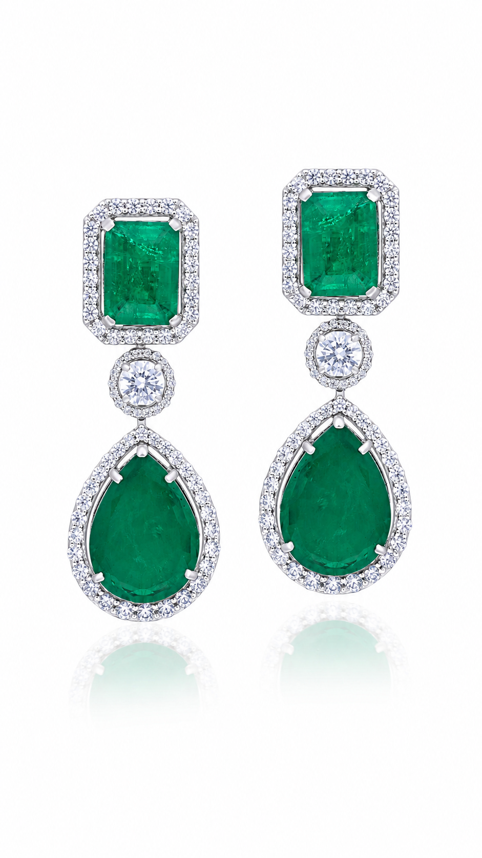 Emerald Teardrop Diamond Halo Earrings