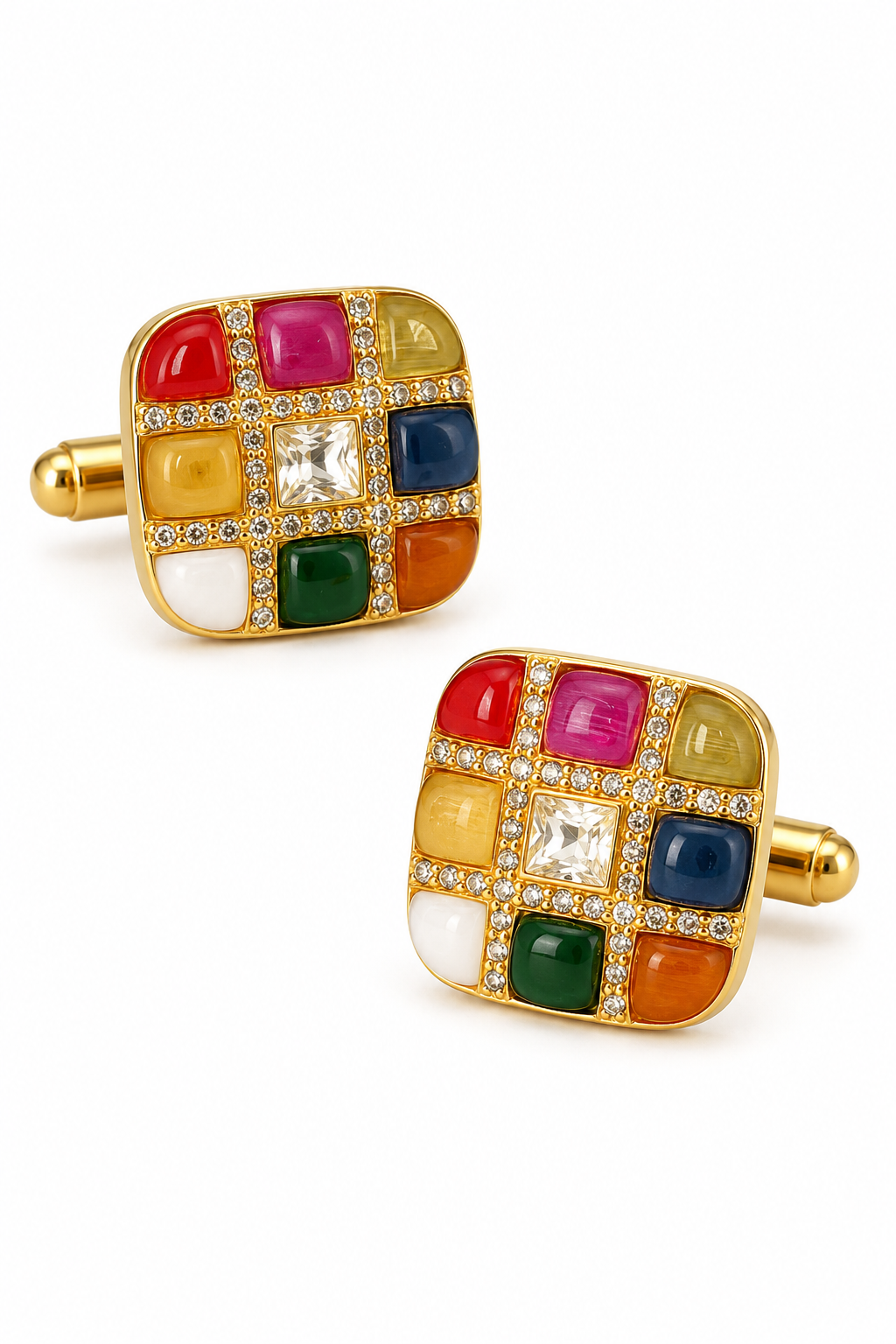 Gold Multi-Color Stone Cufflinks – Luxury Jewelry for Weddings and Festive Wear