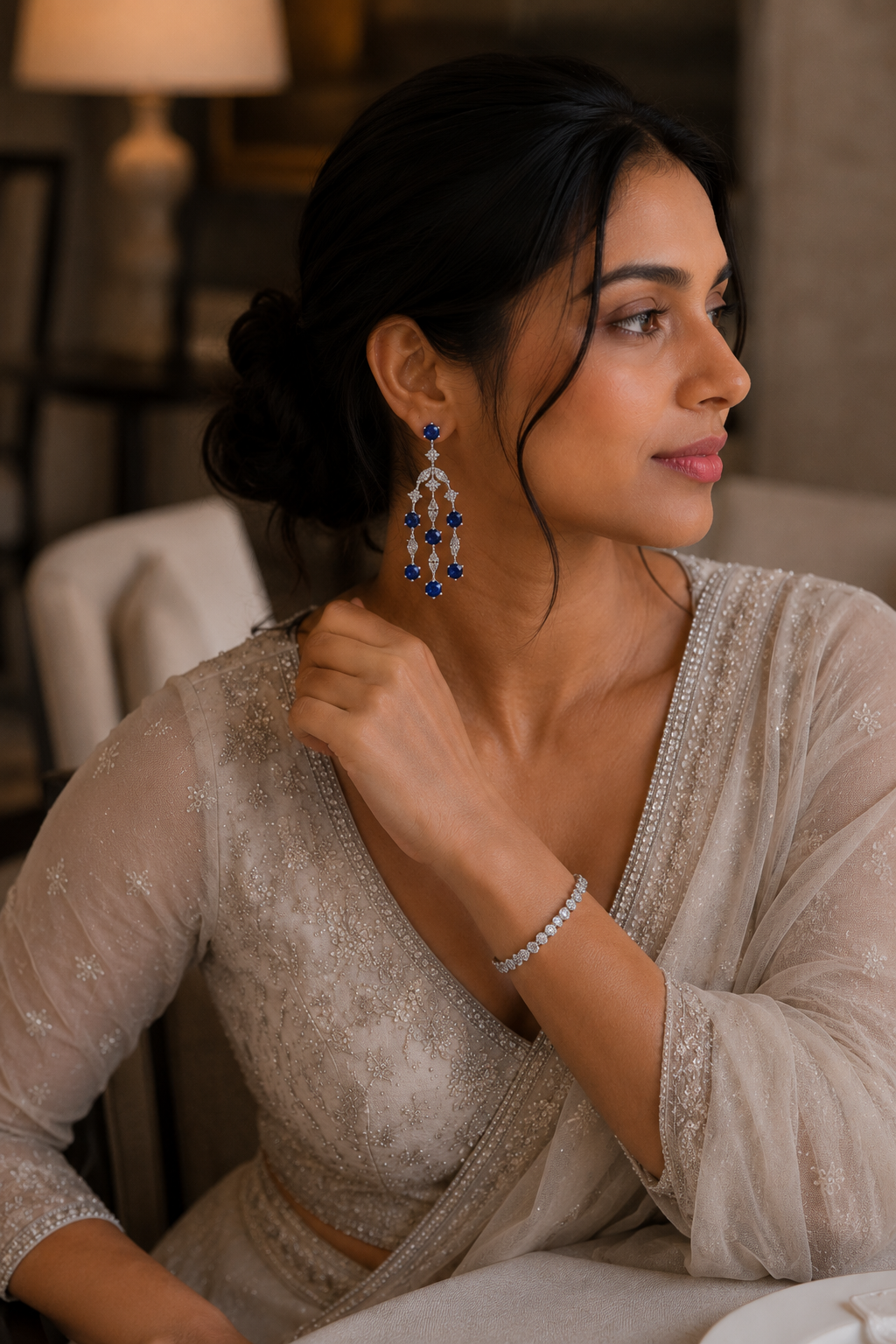 Royal Sapphire Cascade Chandelier Earrings