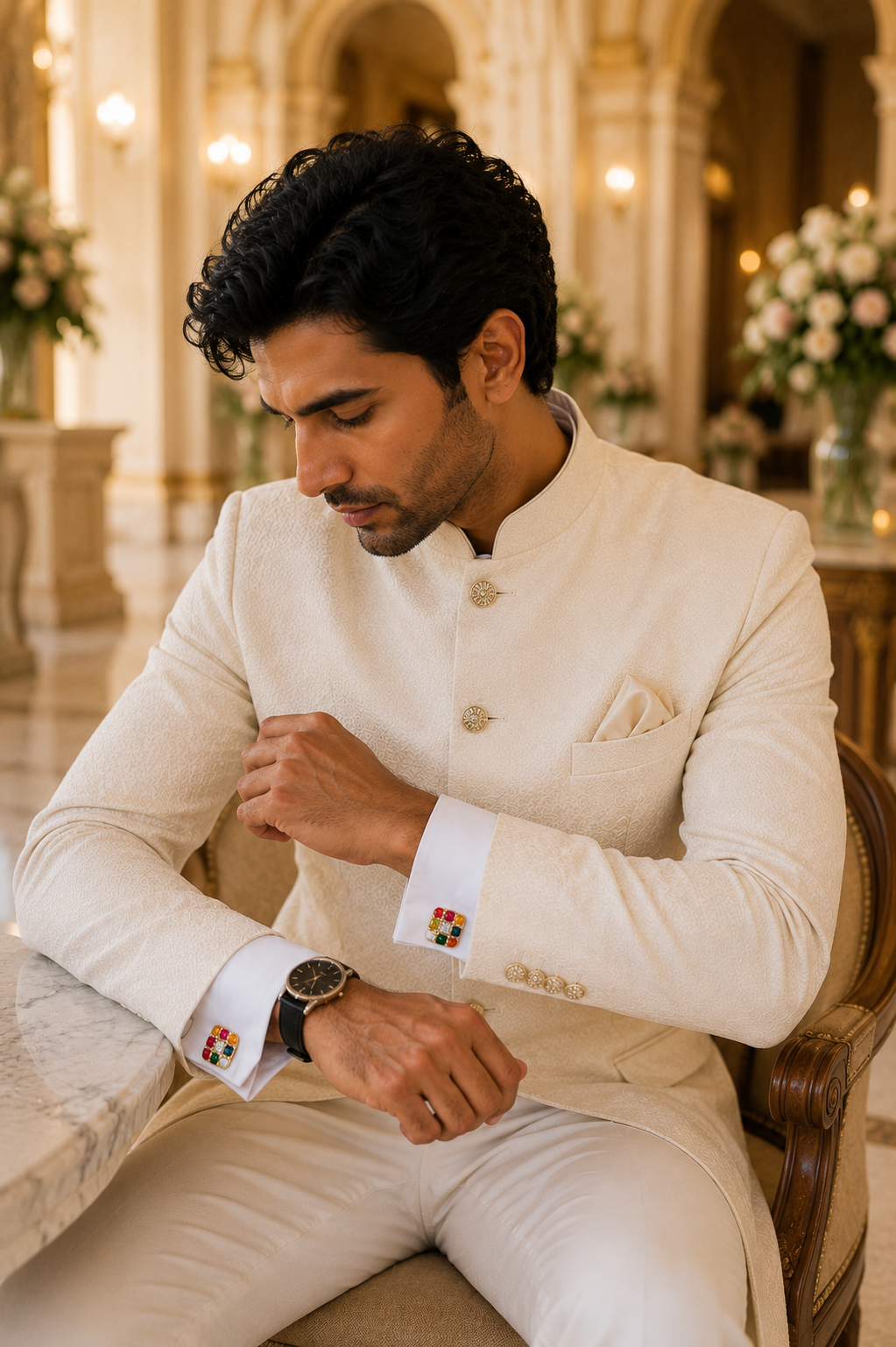 Gold Multi-Color Stone Cufflinks – Luxury Jewelry for Weddings and Festive Wear