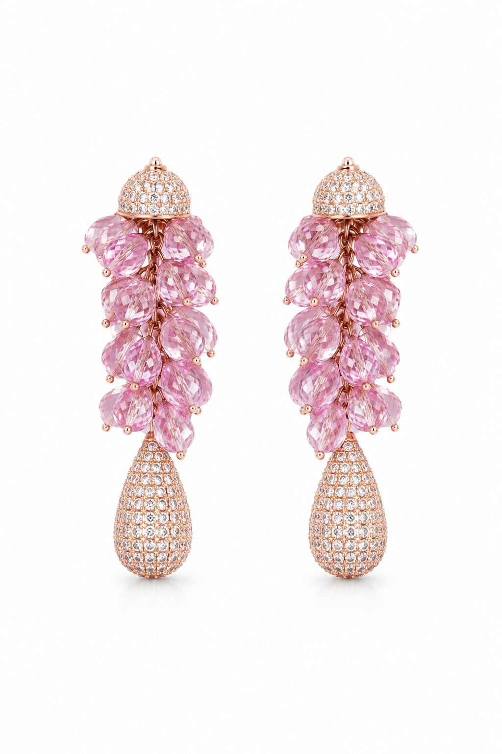 Rose Gold Pink Crystal Drop Earrings for Women