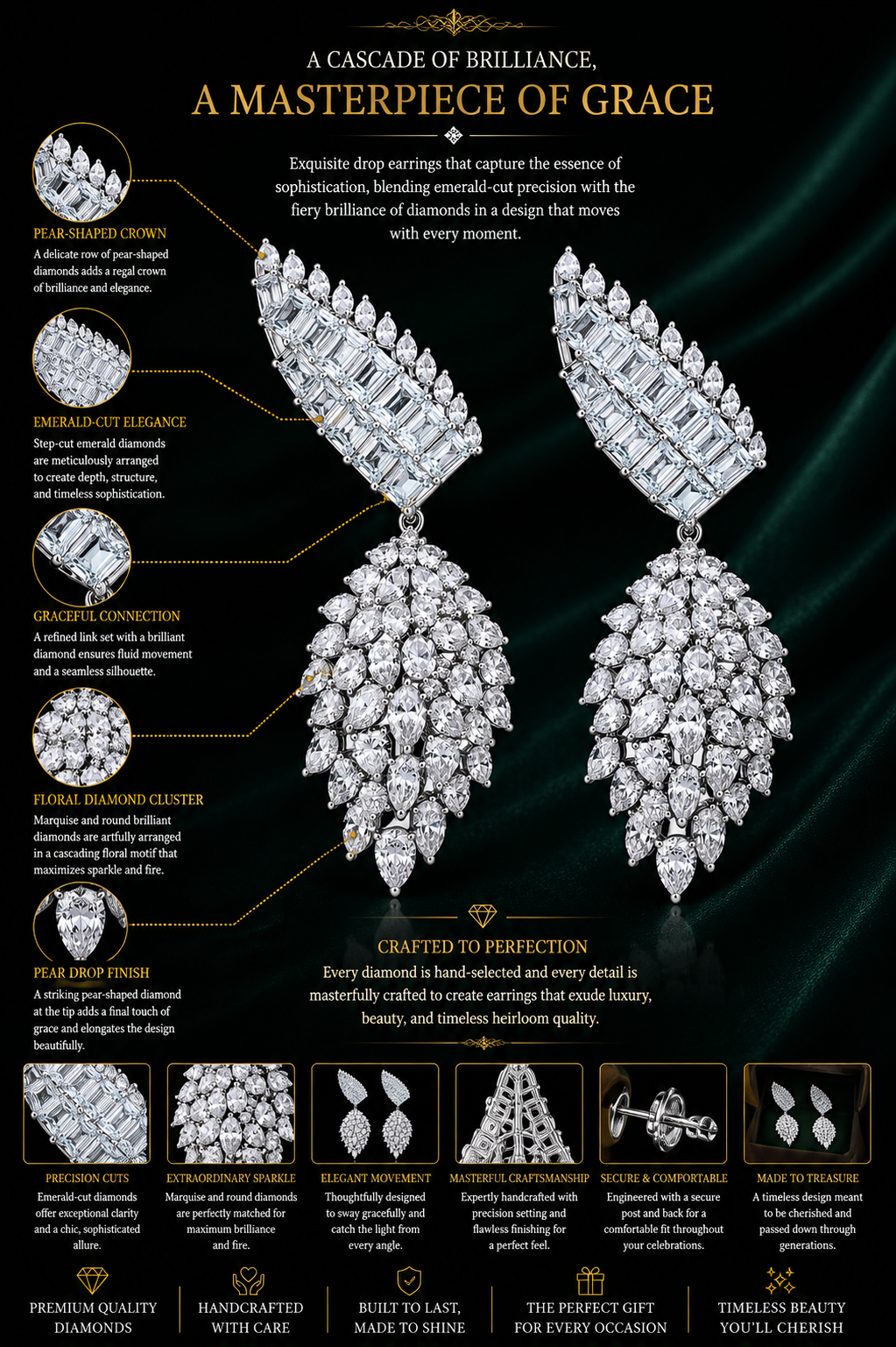 Ice Blue Crystal Leaf Collar Necklace Set