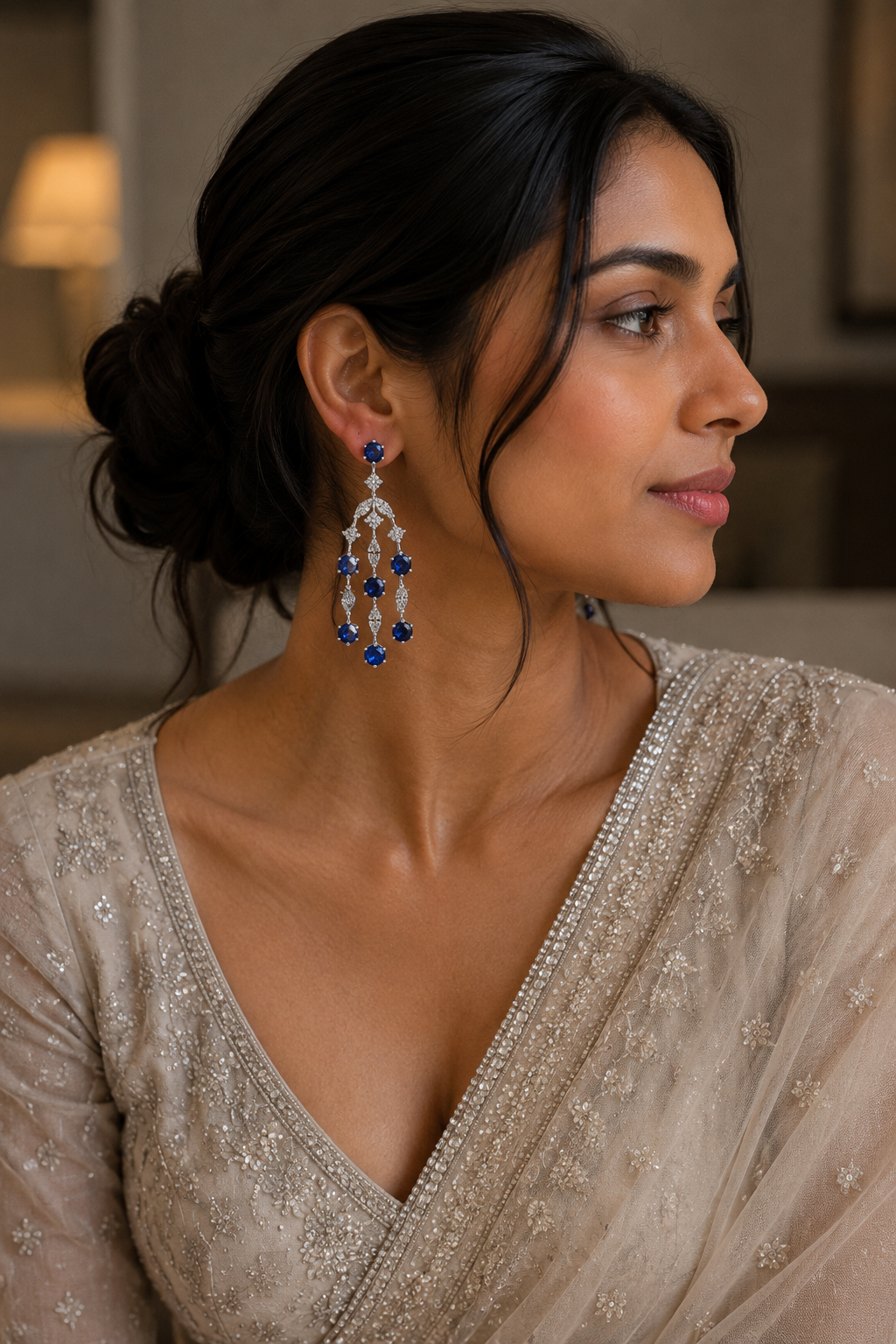 Royal Sapphire Cascade Chandelier Earrings