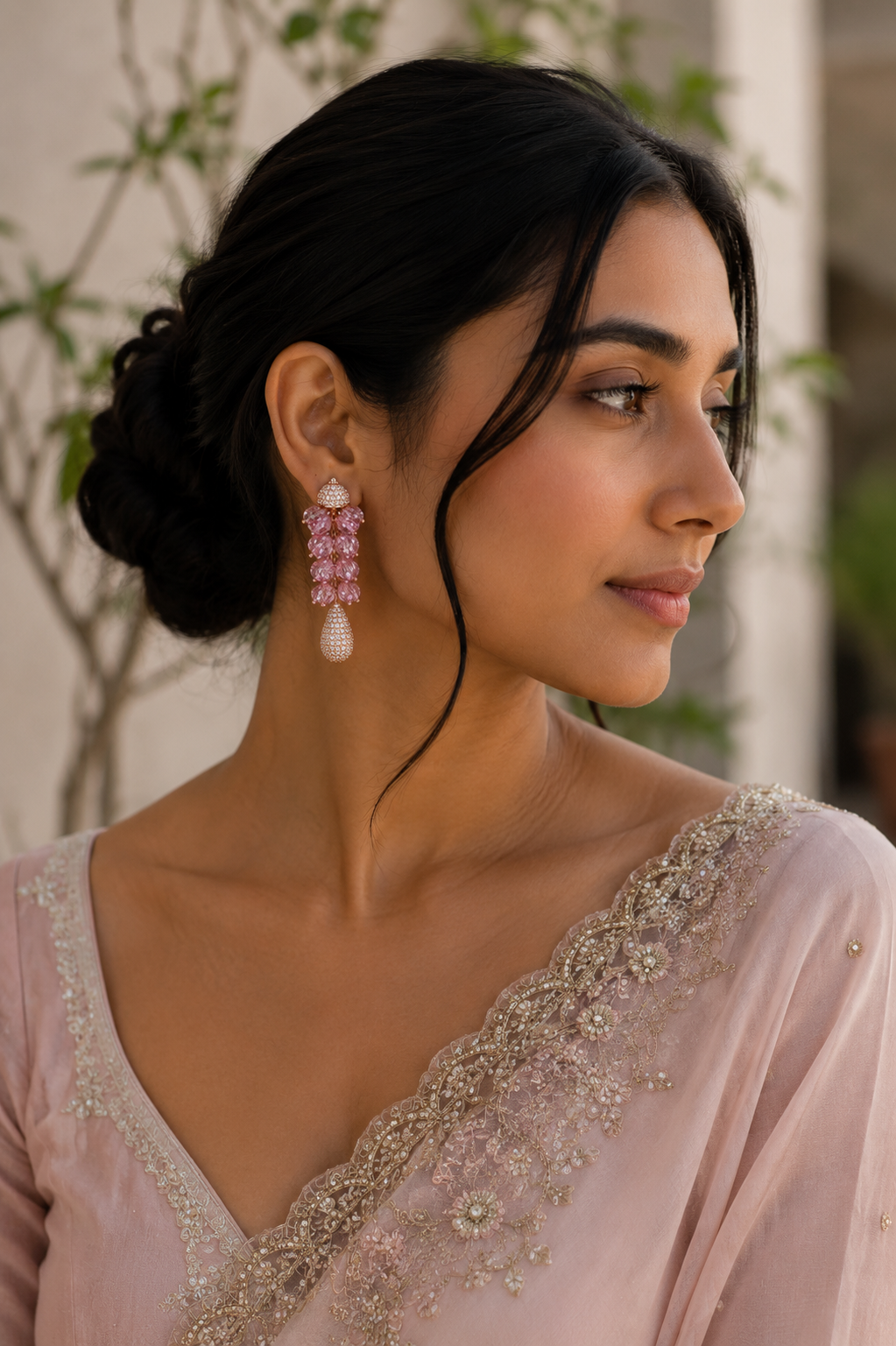 Rose Gold Pink Crystal Drop Earrings for Women