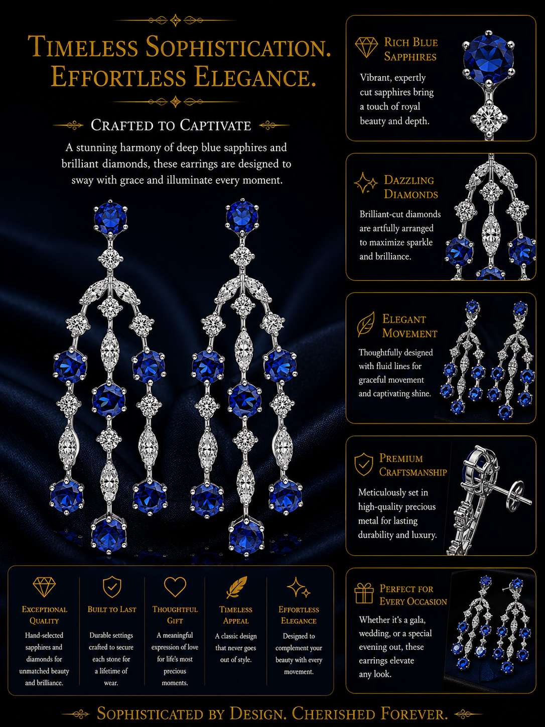 Royal Sapphire Cascade Chandelier Earrings