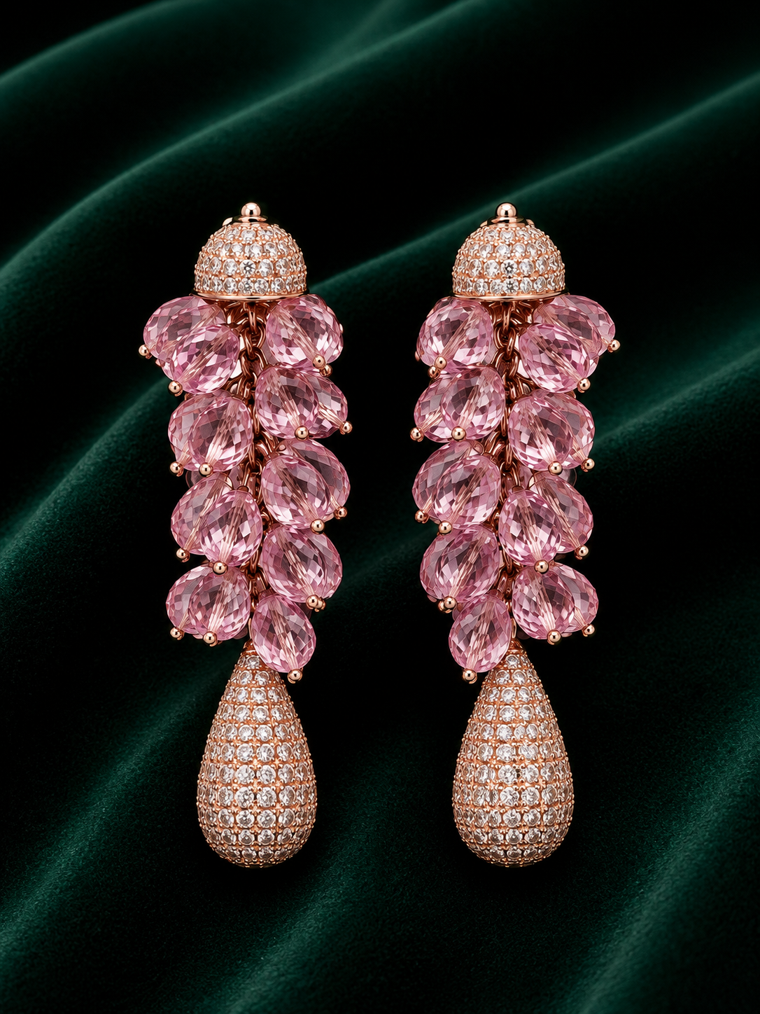 Rose Gold Pink Crystal Drop Earrings for Women