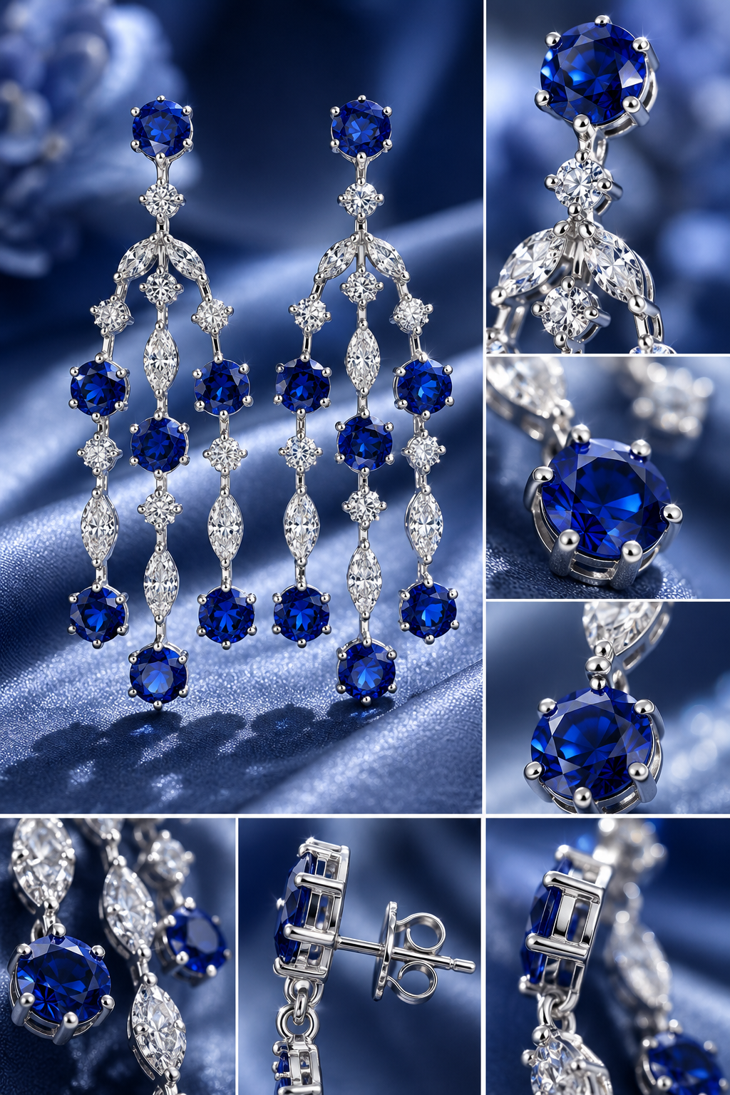 Royal Sapphire Cascade Chandelier Earrings