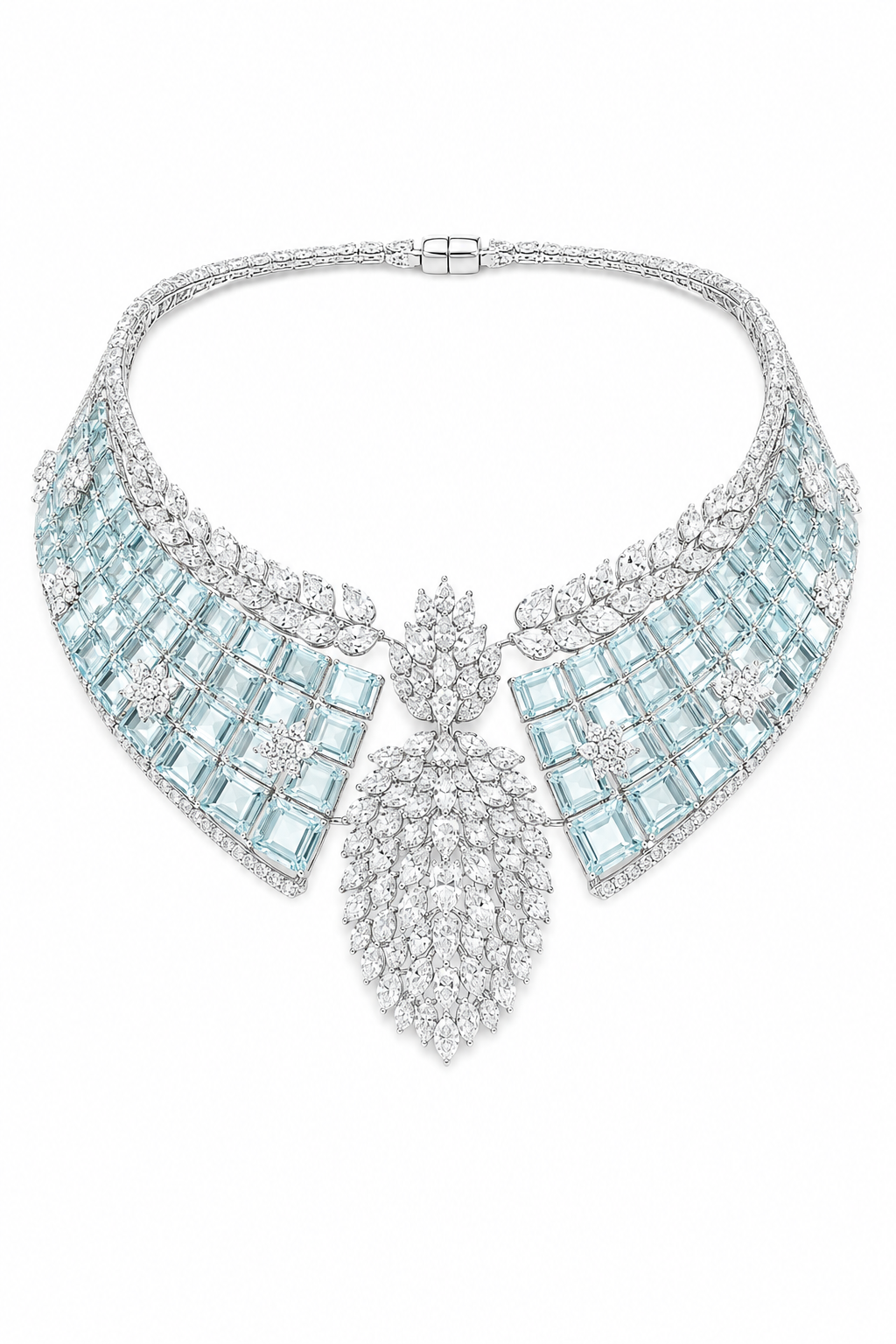 Ice Blue Crystal Leaf Collar Necklace Set
