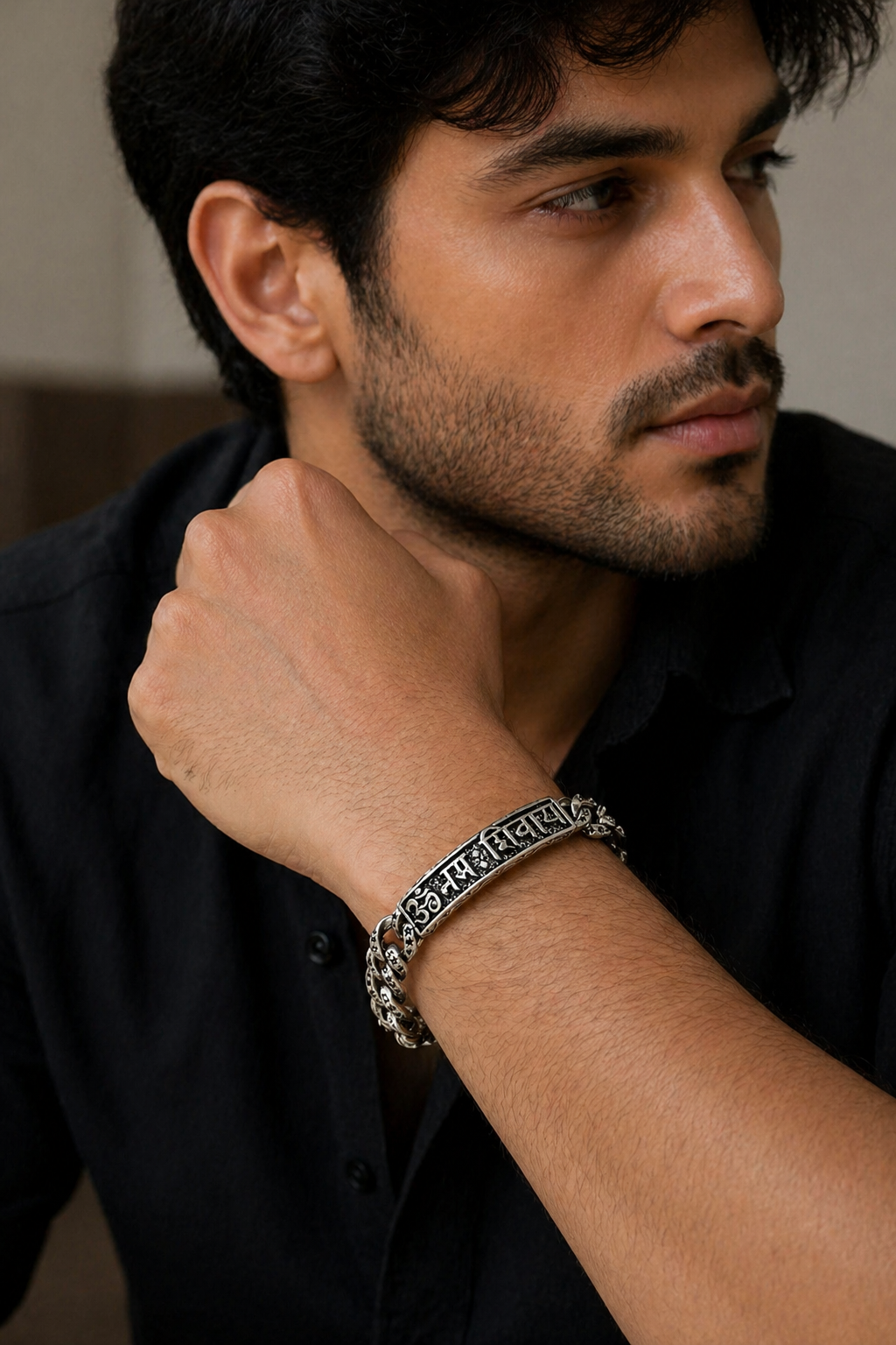 Rugged Om Namah Shivay Chain Bracelet for Men