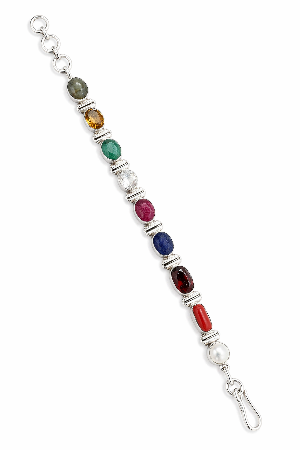 Multi-Stone Silver Bracelet with Vibrant Gem Accents