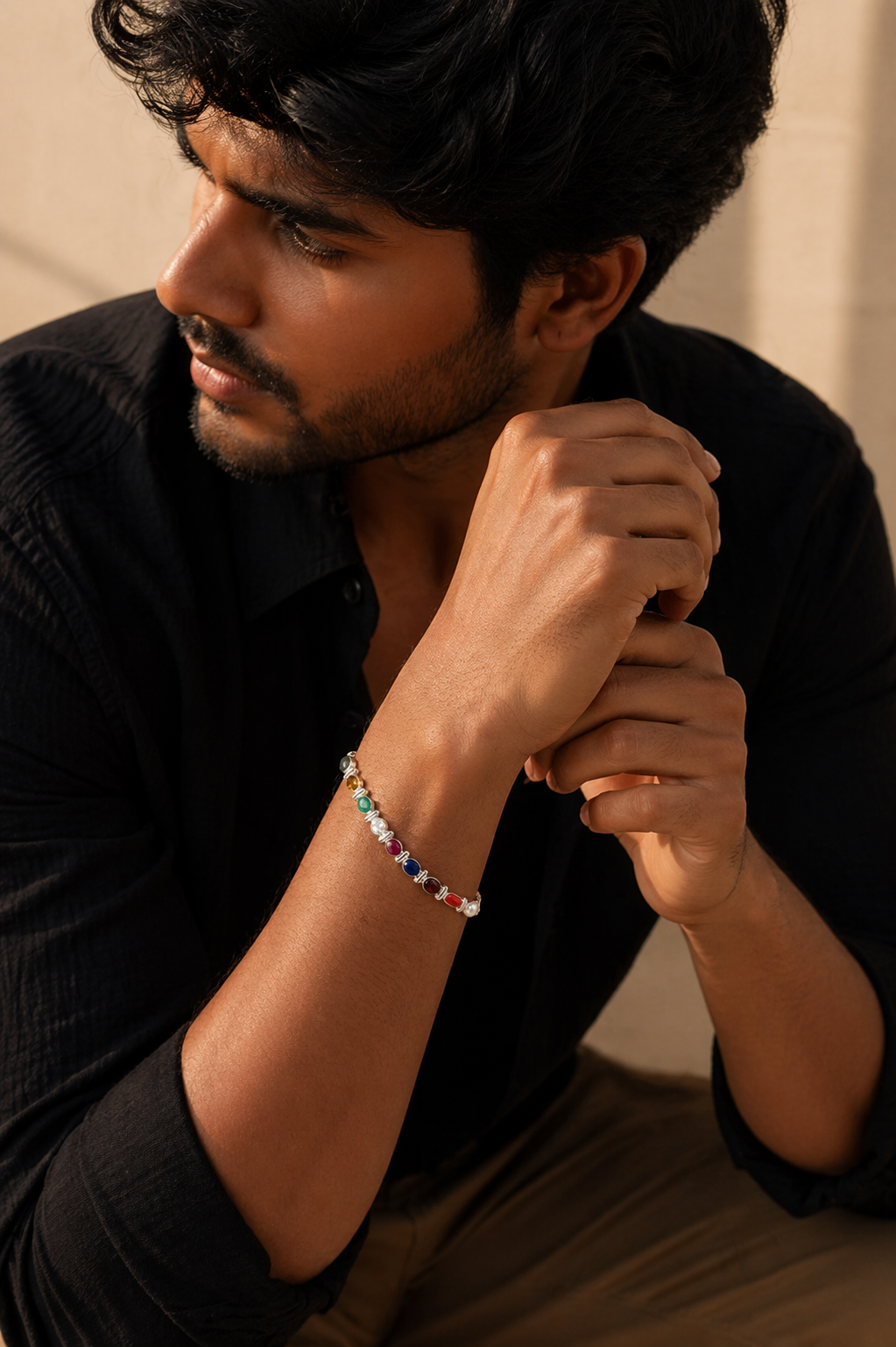 Multi-Stone Silver Bracelet with Vibrant Gem Accents