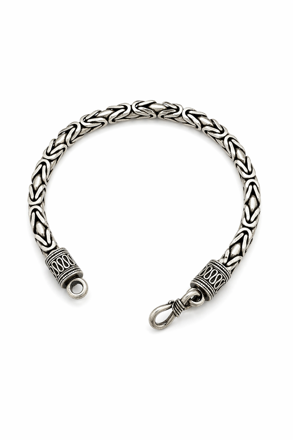 Antique Finish Braided Silver Bracelet with Engraved Lock Detail