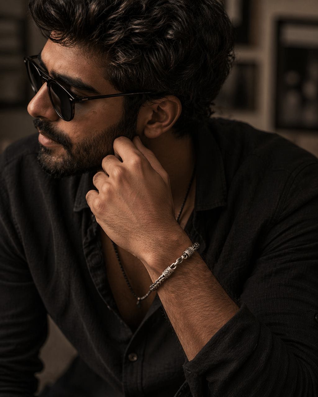 Antique Finish Braided Silver Bracelet with Engraved Lock Detail