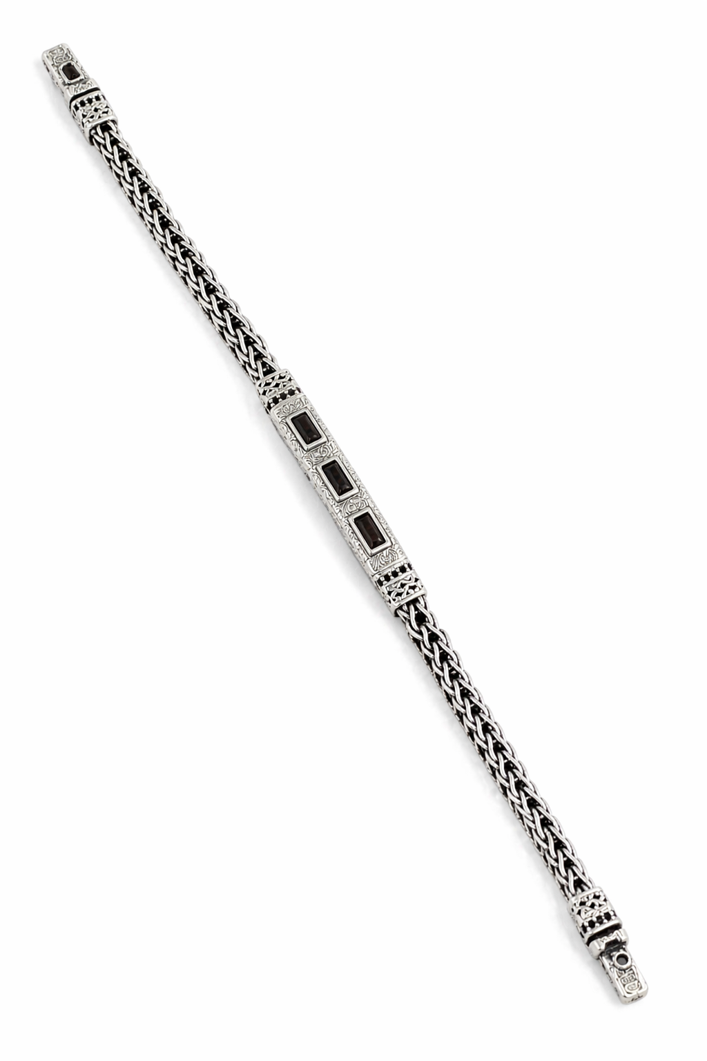 Sterling Silver Black Stone Link Bracelet for Men