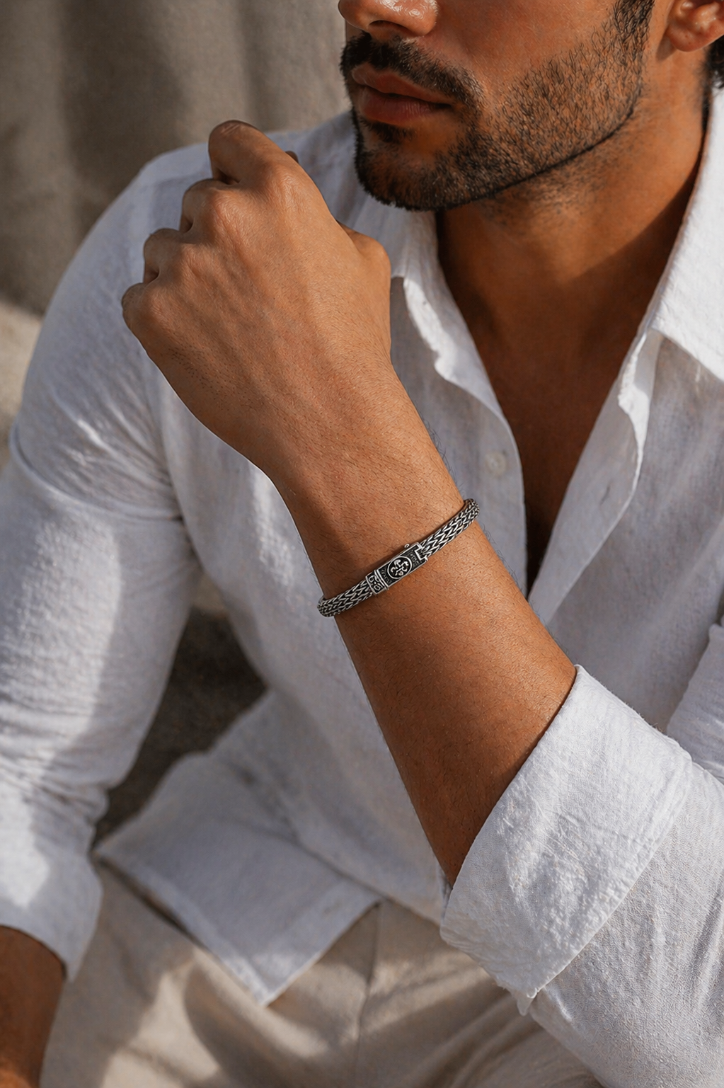 Men’s Sterling Silver Braided Chain Bracelet with Heritage Clasp