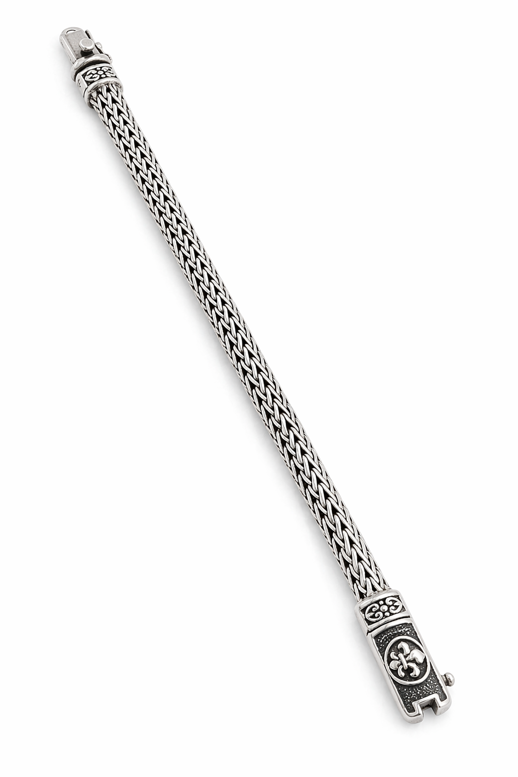 Men’s Sterling Silver Braided Chain Bracelet with Heritage Clasp