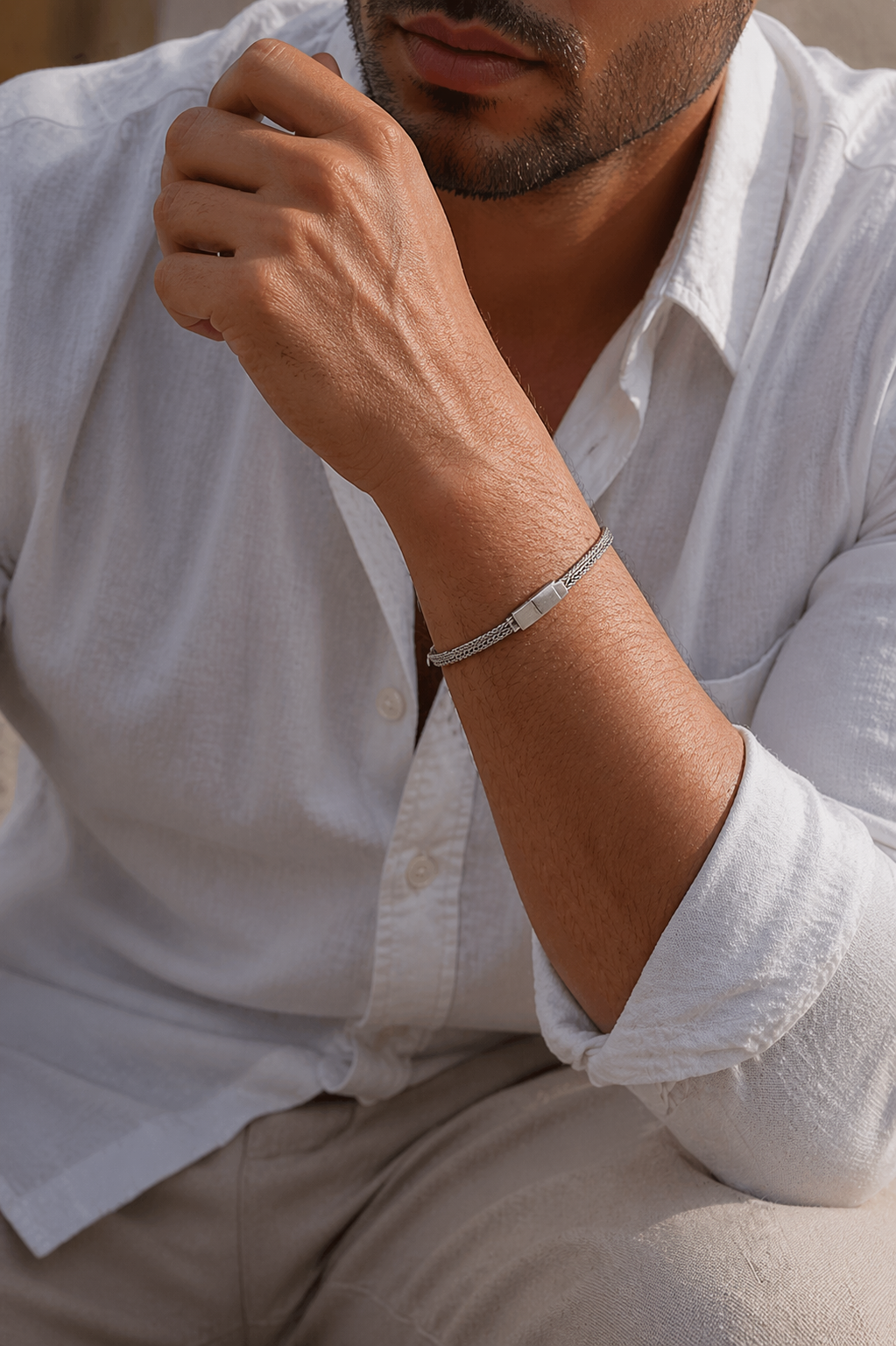 Minimal Braided Sterling Silver Bracelet with Clean Bar Clasp