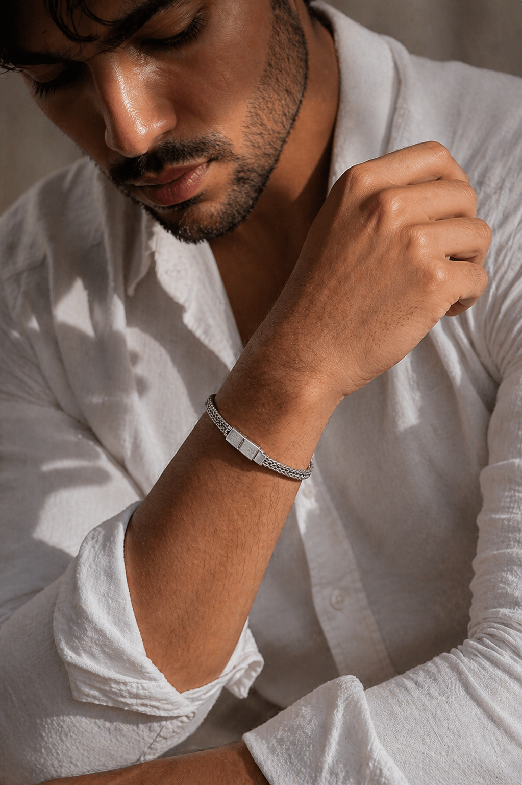 Minimal Braided Sterling Silver Bracelet with Clean Bar Clasp