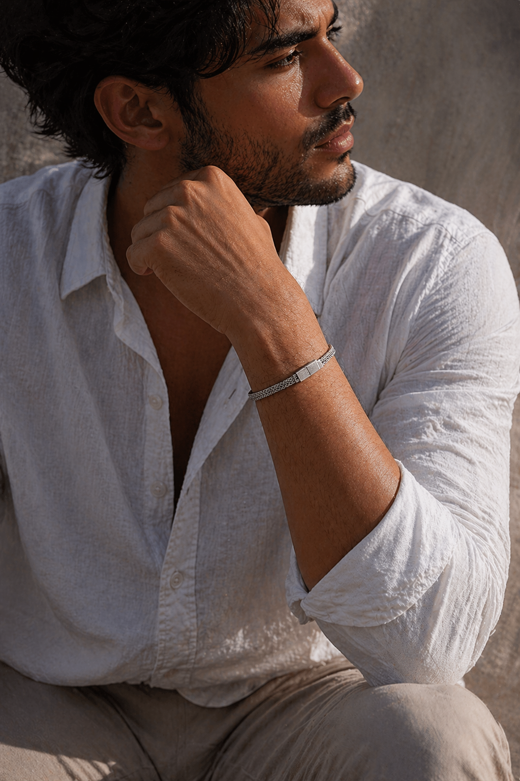 Minimal Braided Sterling Silver Bracelet with Clean Bar Clasp