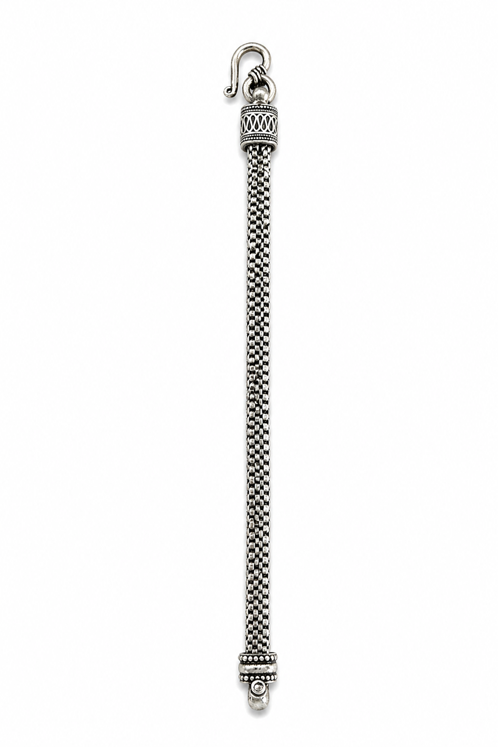 Textured Silver Chain Bracelet for Men – Slim Woven Design with Vintage Clasp