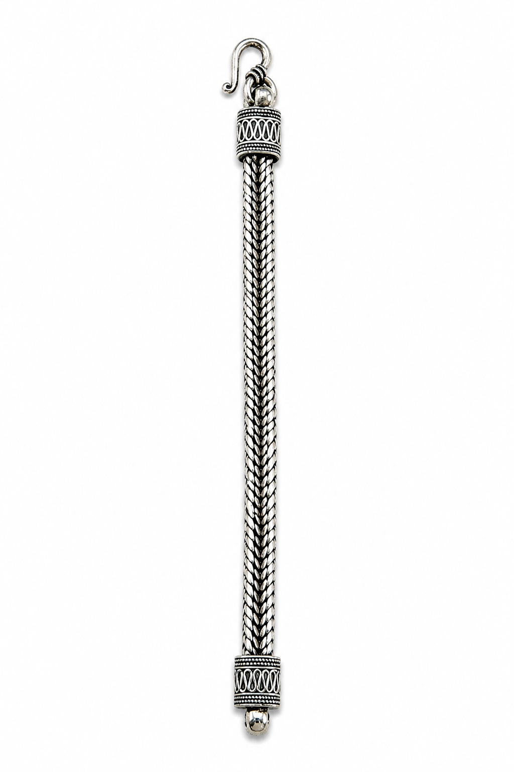 Braided Oxidized Silver Bracelet for Men – Dual-Strand Chain with Vintage Hook Clasp