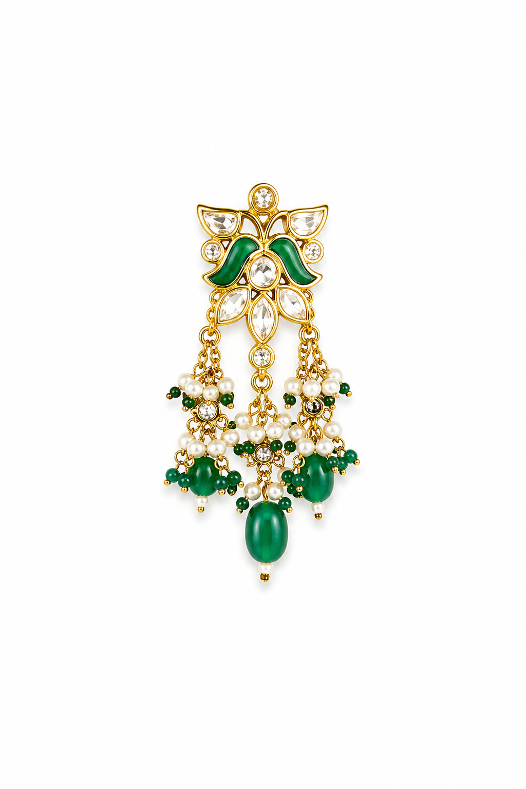 Royal Emerald Kundan Choker Necklace Set with Pearl Drops & Matching Earrings