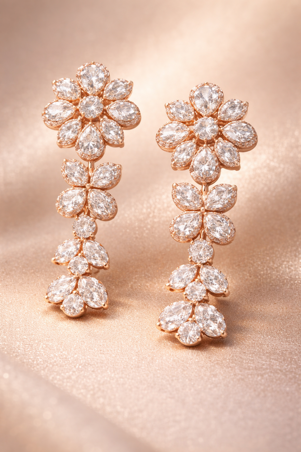 Rose Gold Floral Diamond Drop Earrings