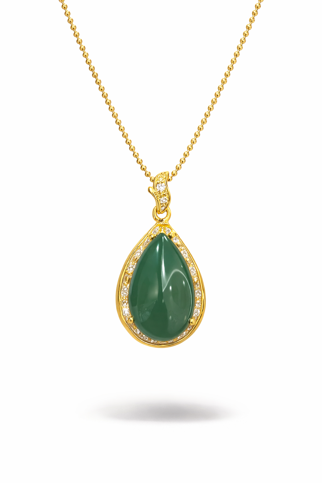 Green Teardrop Gemstone Pendant Necklace in Gold Finish