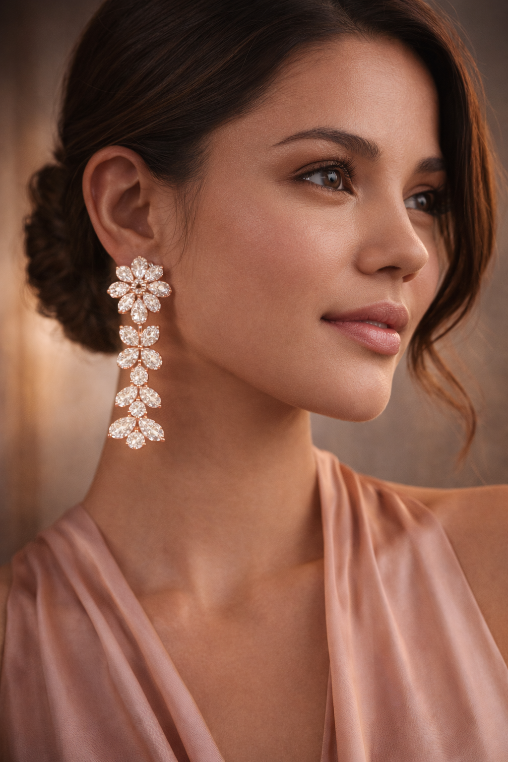 Rose Gold Floral Diamond Drop Earrings