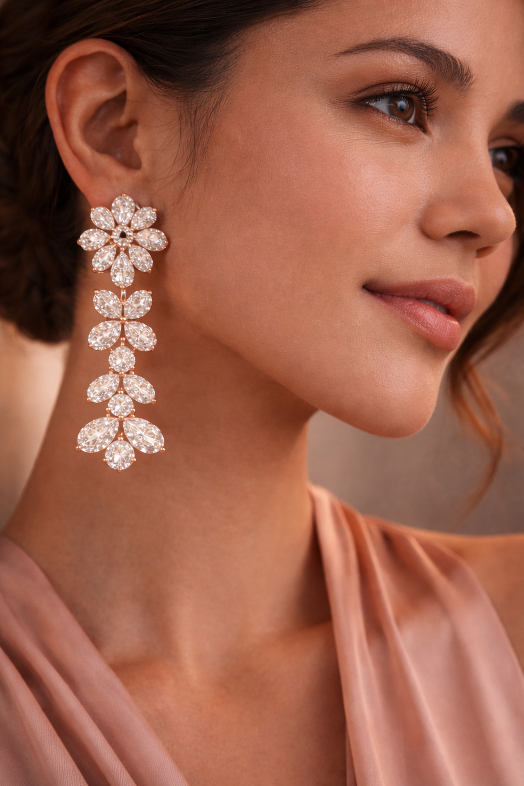 Rose Gold Floral Diamond Drop Earrings