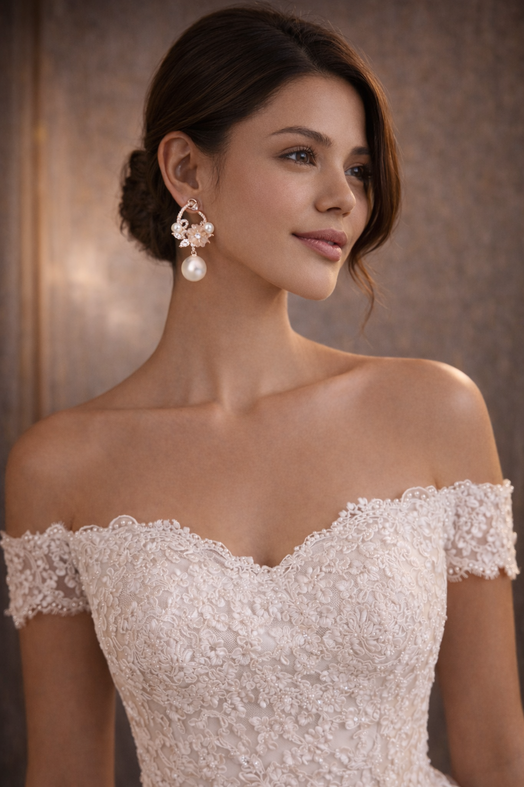 Floral Pearl Drop Earrings with Rose Gold Accents