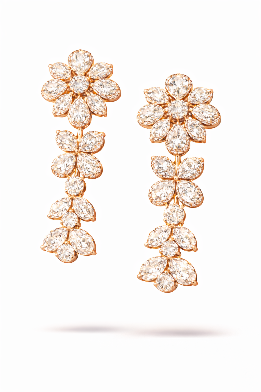 Rose Gold Floral Diamond Drop Earrings