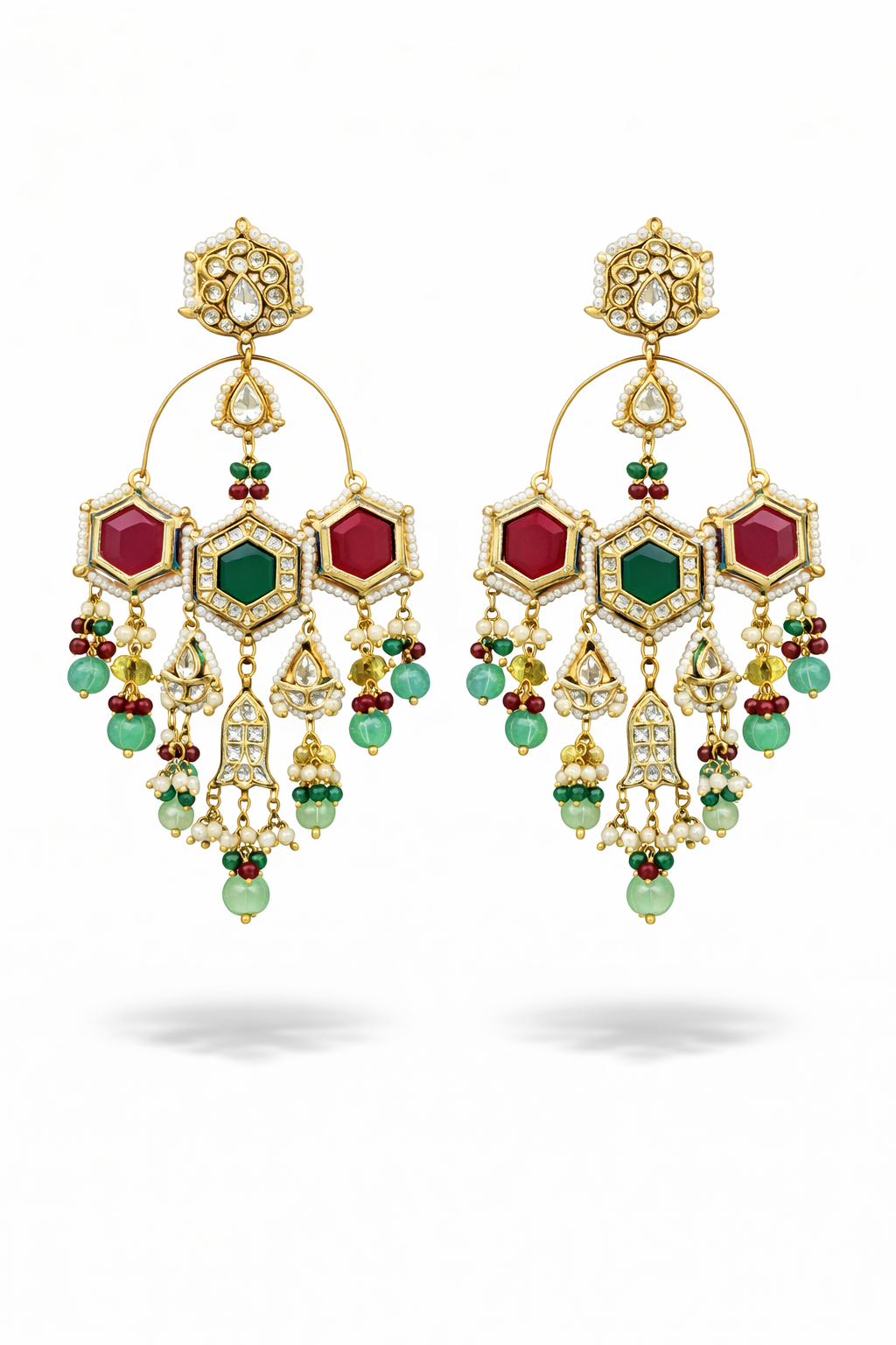 Traditional Kundan Chandbali Earrings with Multicolor Bead Drops