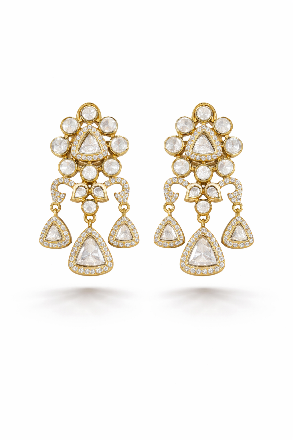 Traditional Kundan Drop Earrings with Geometric Danglers