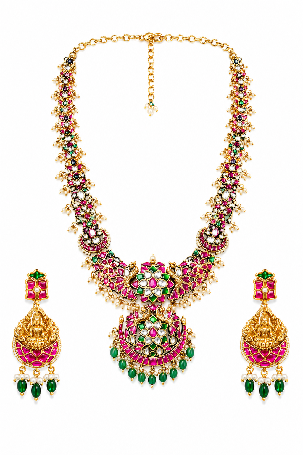 Mahalakshmi Peacock Chandbali Set – Royal Temple Haaram & Earring Set