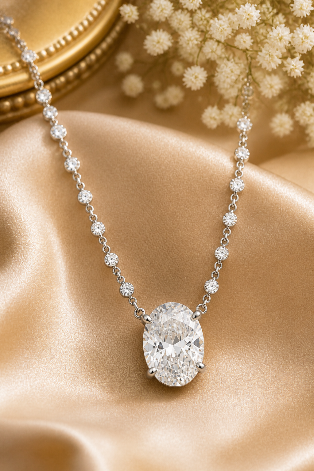 Elegant Solitaire Pendant Necklace Set with Crystal Drop Earrings
