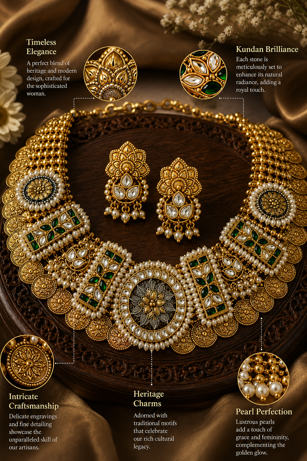 Royal Kundan Polki Choker Set with Green Stones & Pearls