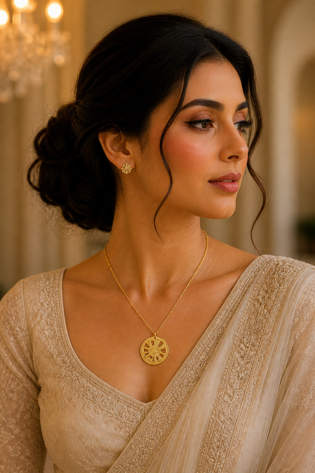 Celestial Wheel Medallion Gold Pendant Necklace