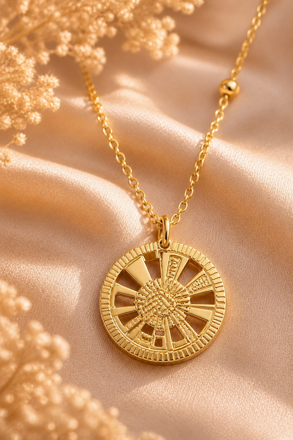 Celestial Wheel Medallion Gold Pendant Necklace